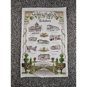 "Country Houses of Yorkshire" tea towel w/illustrations of historic landmarks